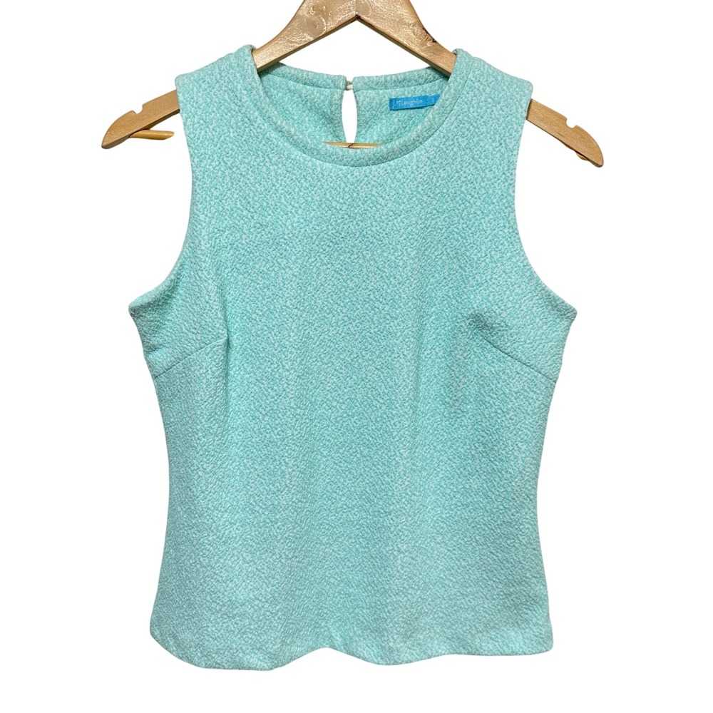 J. McLaughlin Textured Sleeveless Shell Top Womens Small Aqua Blue Preppy Office